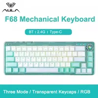 AULA F68 Mechanical Keyboard 2.4GWireless/Bluetooth/Wired Transparent Keycaps For Colored Lights Work Gaming Mechanical Keyboard