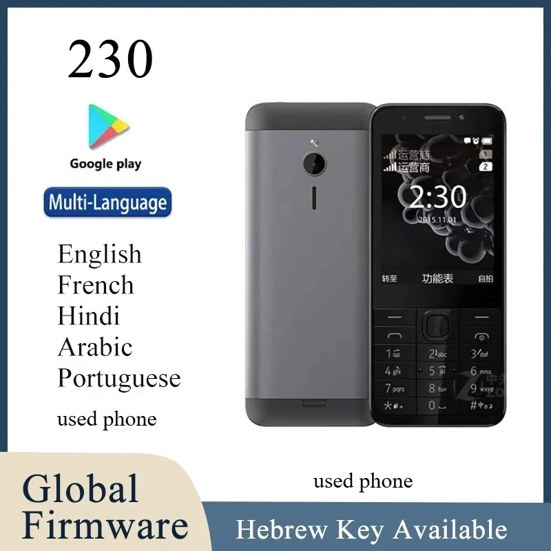 Finland Made 230 Phone Dual Sim Multi Language Front Camera Dumbphone Arabic Keyboard unlocked Used Phone