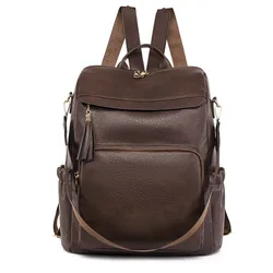 Ladies Backpack Pu Casual Trend Large Capacity Travel Backpack Handbag Crossbody Bag Anti-theft Hidden Zipper