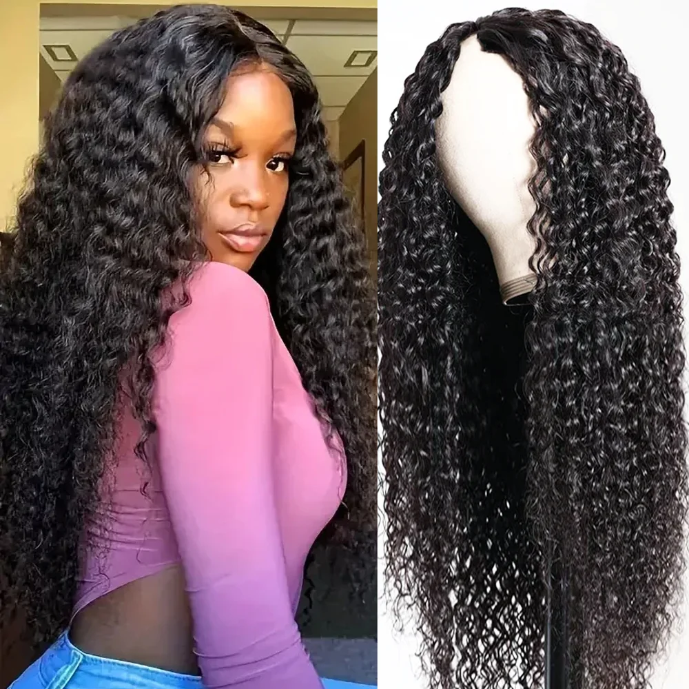 

Модернизированный парик с V-образной частью, кудрявый вьющийся парик, бразильский, 32 дюйма, натуральный черный цвет, глубокая волна, человеческие волосы Remy, парики для женщин, плотность 200