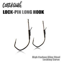 Cast&Catch 4pcs Lock Pin Long Hook High Carbon Alloy Steel Locking Curve Fishing Hook For Soft Worm Lure Bass Barbed Carp Crank
