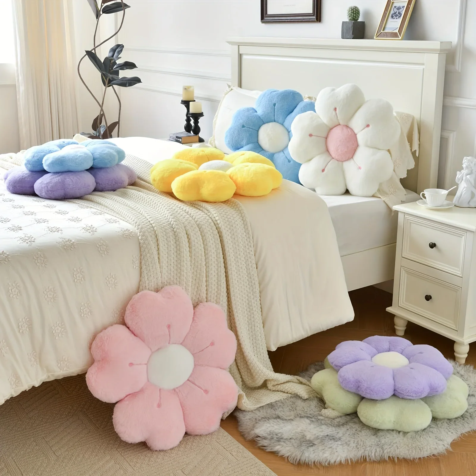 Plush Pillow Comfortable Daisy Flower Shaped - Cute Decorative Pad for Bed and Sofa, Soft Polyester Fabric
