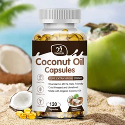 Coconut Oil Capsules 2000mg -Organic Cold Pressed MCT Rich, Healthy Skin Nails Hair Growth Support Bloating Anti Aging Digestion