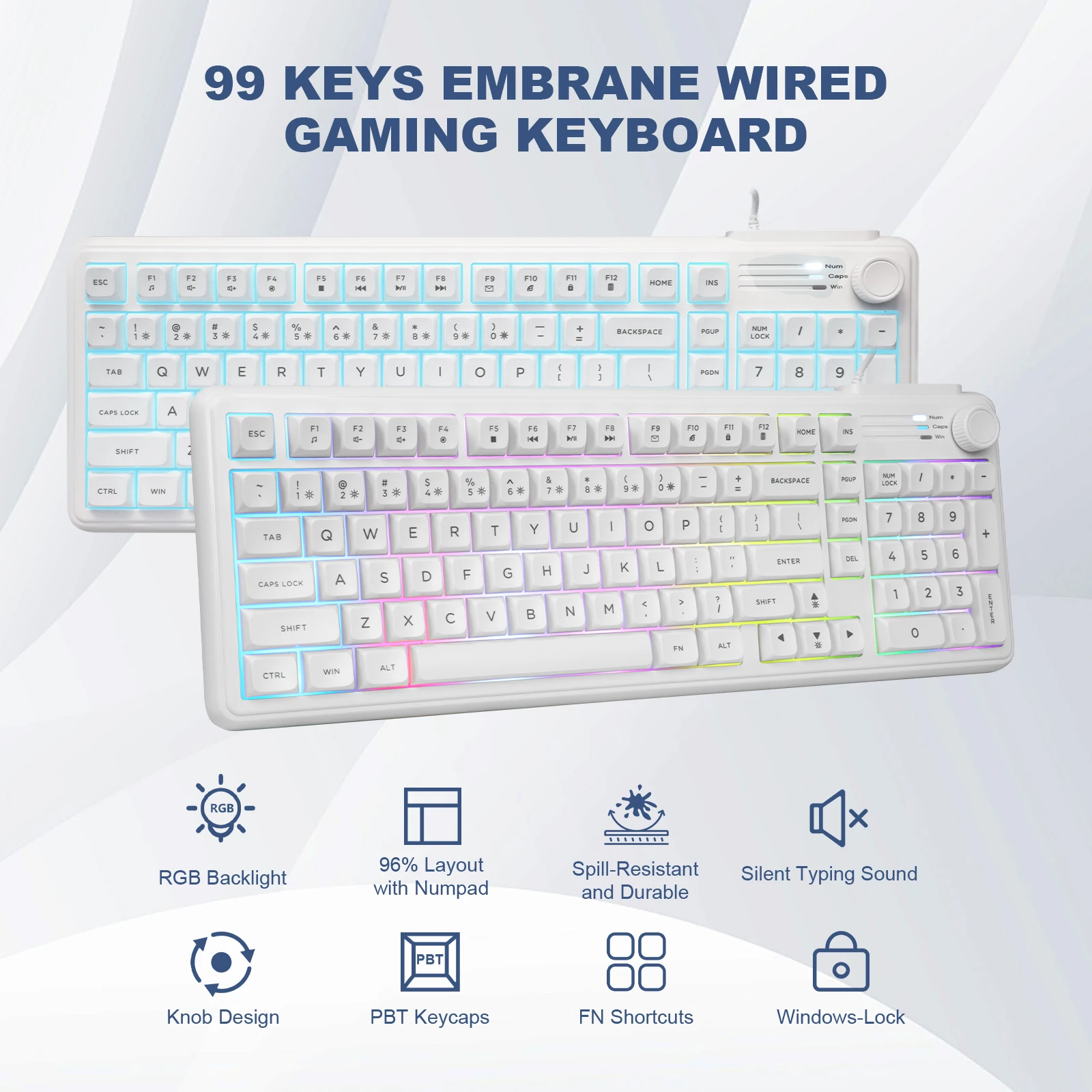 Huo Ji CK606 Wired Gaming Keyboard - 99 Keys RGB Light Film Keyboard - Compatible with PC/MAC Dual Systems