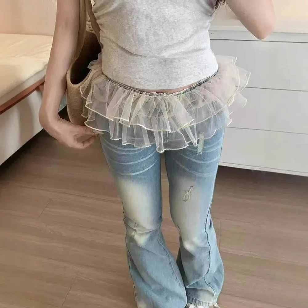 Minigonne alla moda Balletcore in rete Y2k Gonne con volant stile coreano Grembiule avvolgente Tenda corta per ragazza