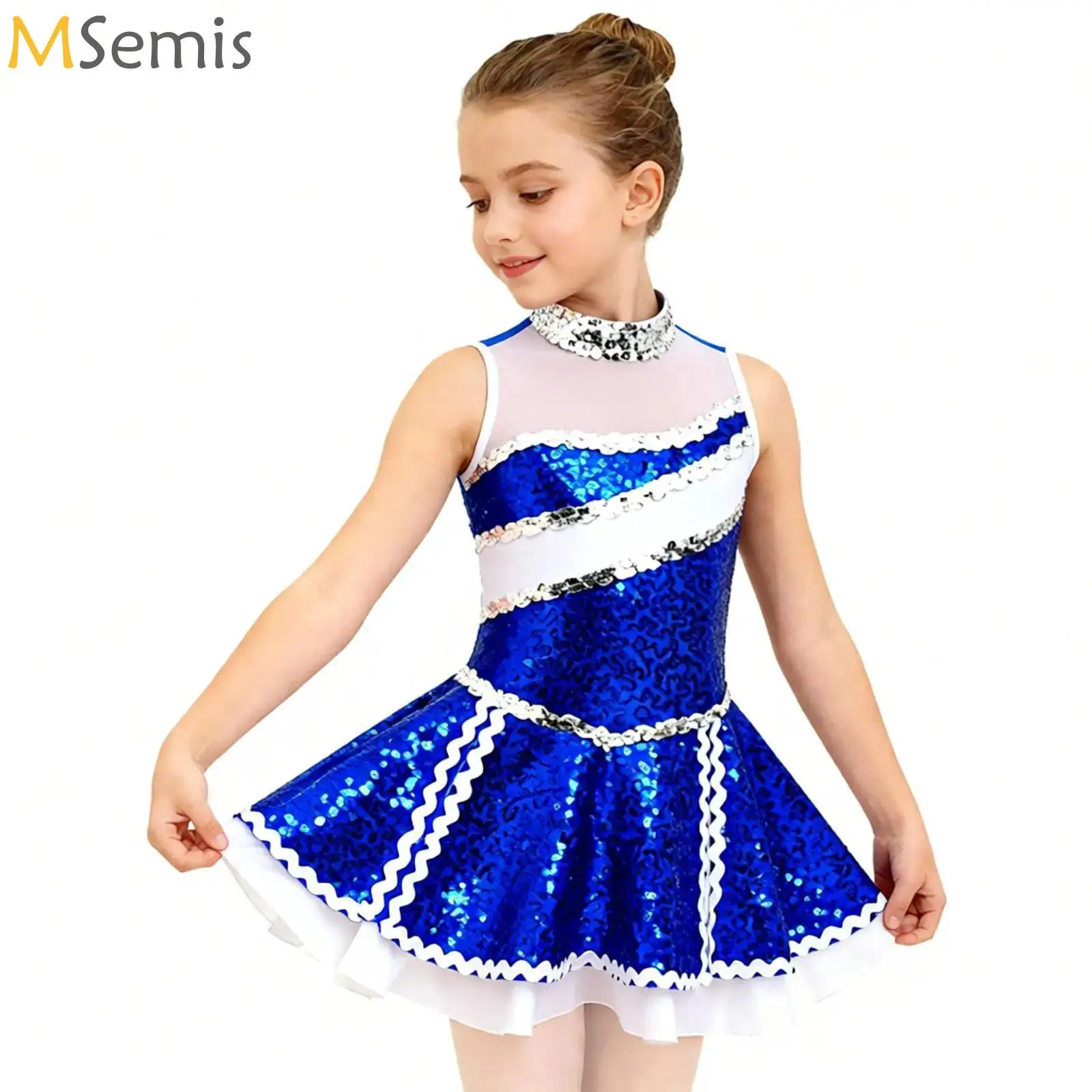 

Sleeveless Shiny Sequins Ballet Dance Dress Kids Girls Cheer Cheerleading Figure Skating Performance Costume Schoolgirls Clothes