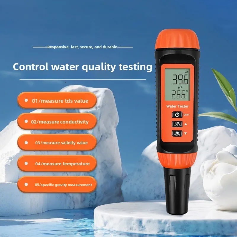 624P 5-in-1 Water Quality Test Pen Multifunctional Salinity Hydrometer Household Tds EC Conductivity Tester