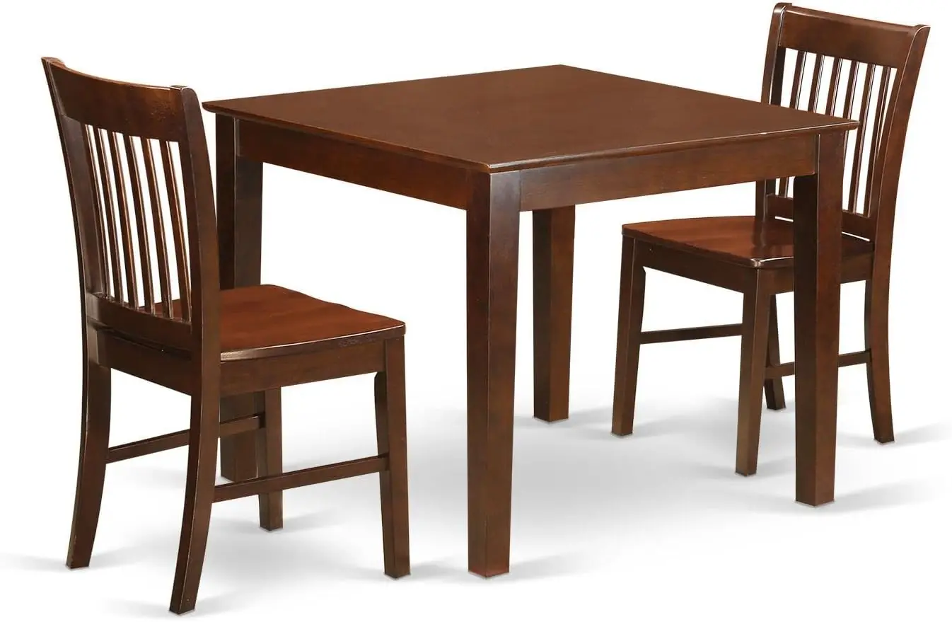 Furniture Oxford 3 Piece Room Set Contains a Square Kitchen Table and 2 Dining Chairs, 36x36 Inch, OXNO3-MAH-W