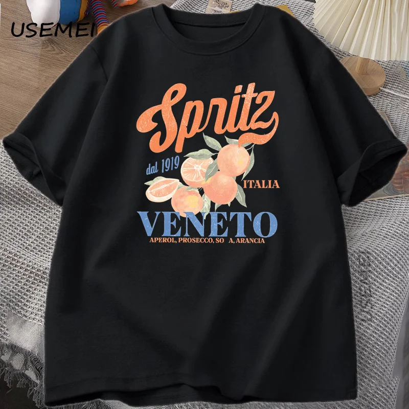 Italian Cocktail Spritz T-Shirt Men Women Summer Vintage Boho Italia Graphic Tee Cotton Short Sleeve Casual Tshirt Mens Clothing