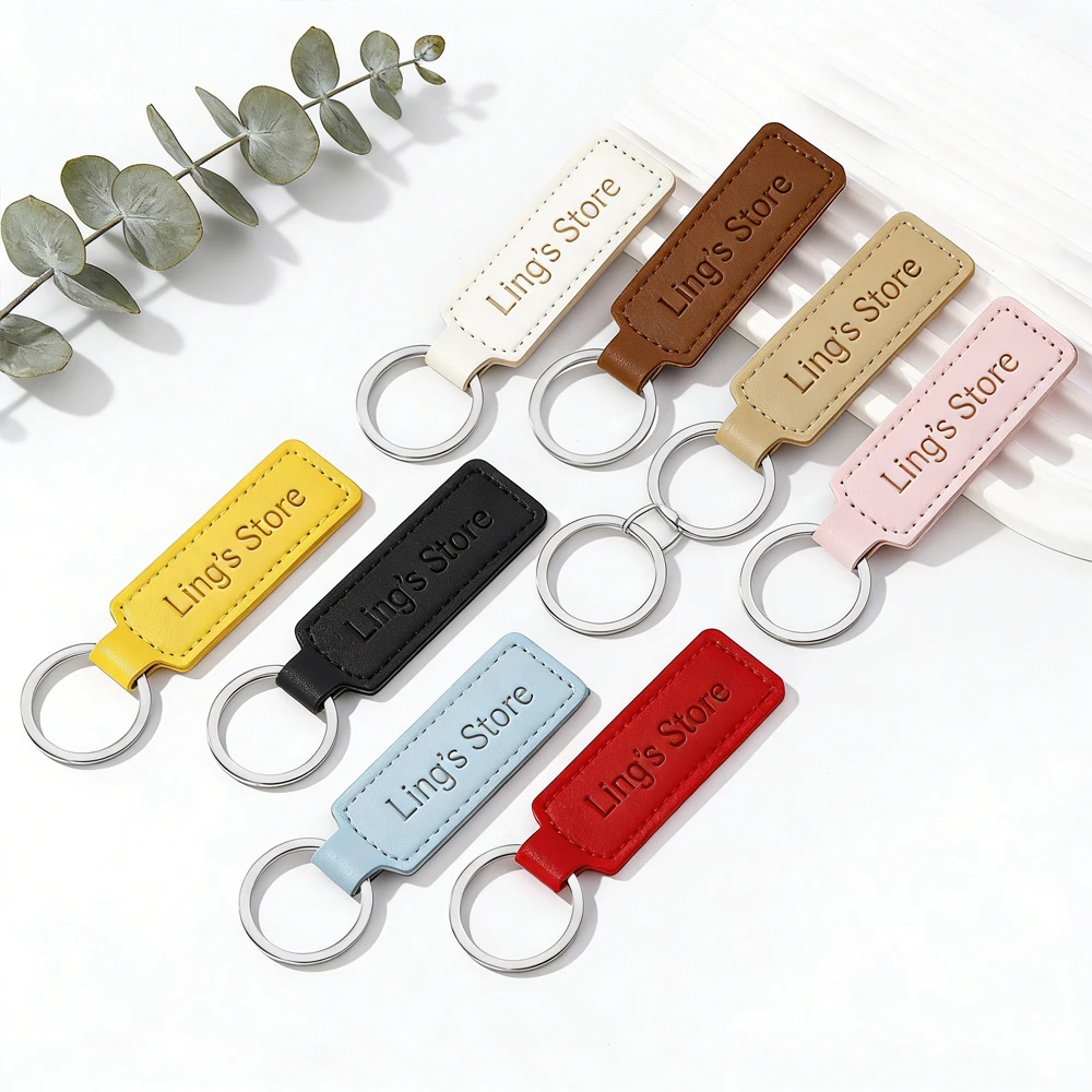 20/50/100pcs Custom Logo PU Leather Keychain 9.5x3cm Engraving Name Hotel Number Classroom Jewelry Bag Accessories Keyring Gift