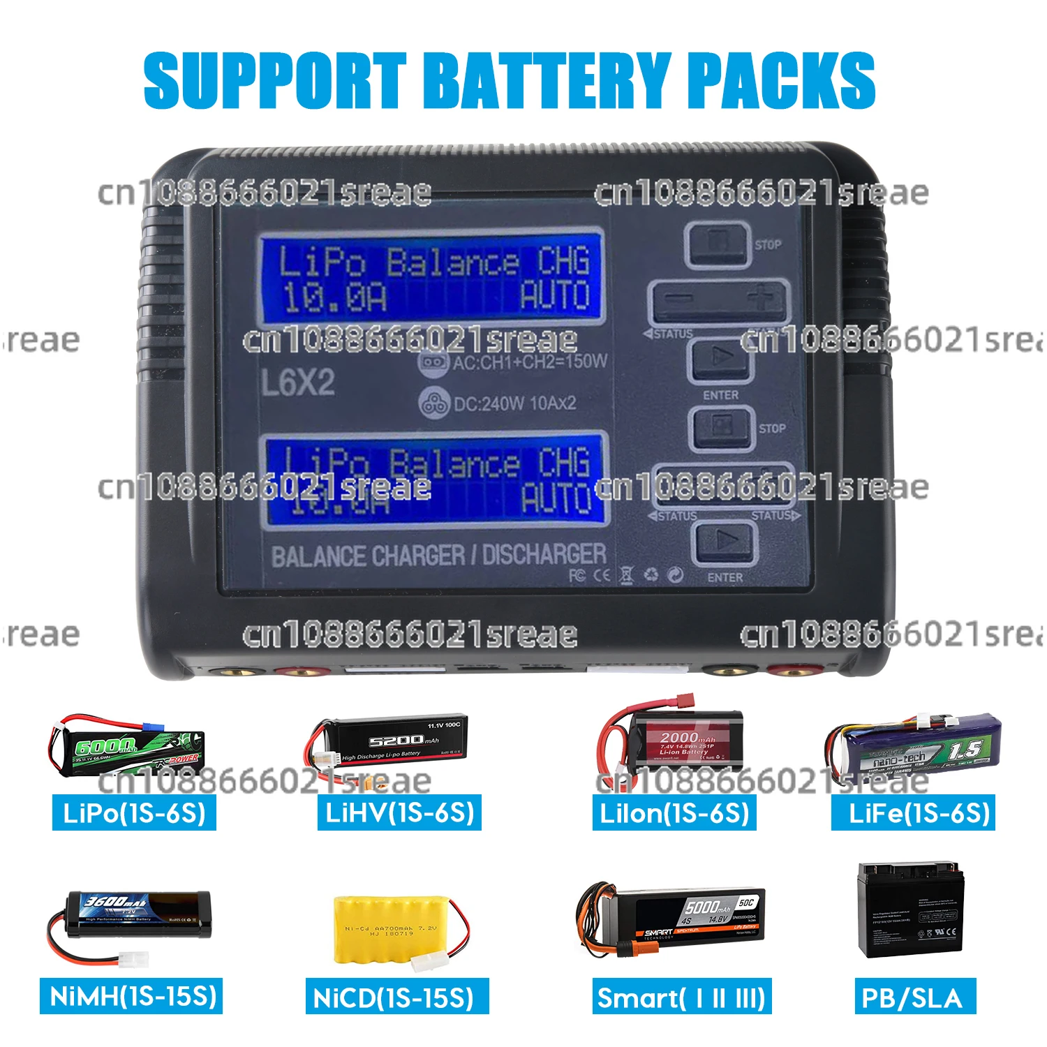 L6X2 LiPo-Akku-Ladegerät Dual Channel 10A AC 150W DC 240W für 1-6S Li-Ion LiFe NiCd NiMH LiHV PB Smart Akku-Entlader