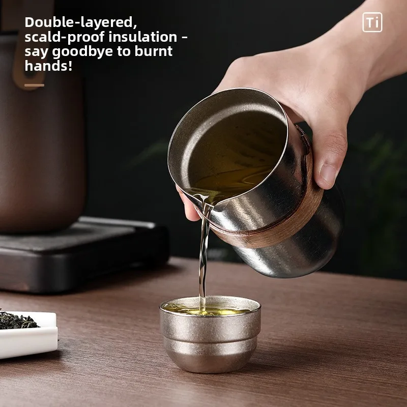 Outdoor Camping Pure Titanium Tea Set Teapot Ice Crystal Titanium Tea Set Convenient Travel Kung Fu Tea Set Quick Guest Cup Gift