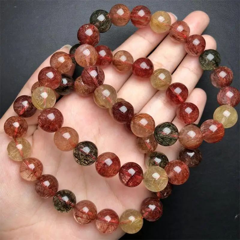 10.5MM Natural Colored Rutilated Quartz Bracelet Healing Fengshui Handmade Crystal Jewelry Stretch Children Birthday Gift 1PCS