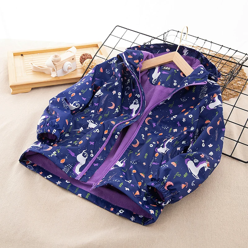 Toddler Girls Unicorn Hooded Waterproof Windproof Jacket - Spring Coat for Kids