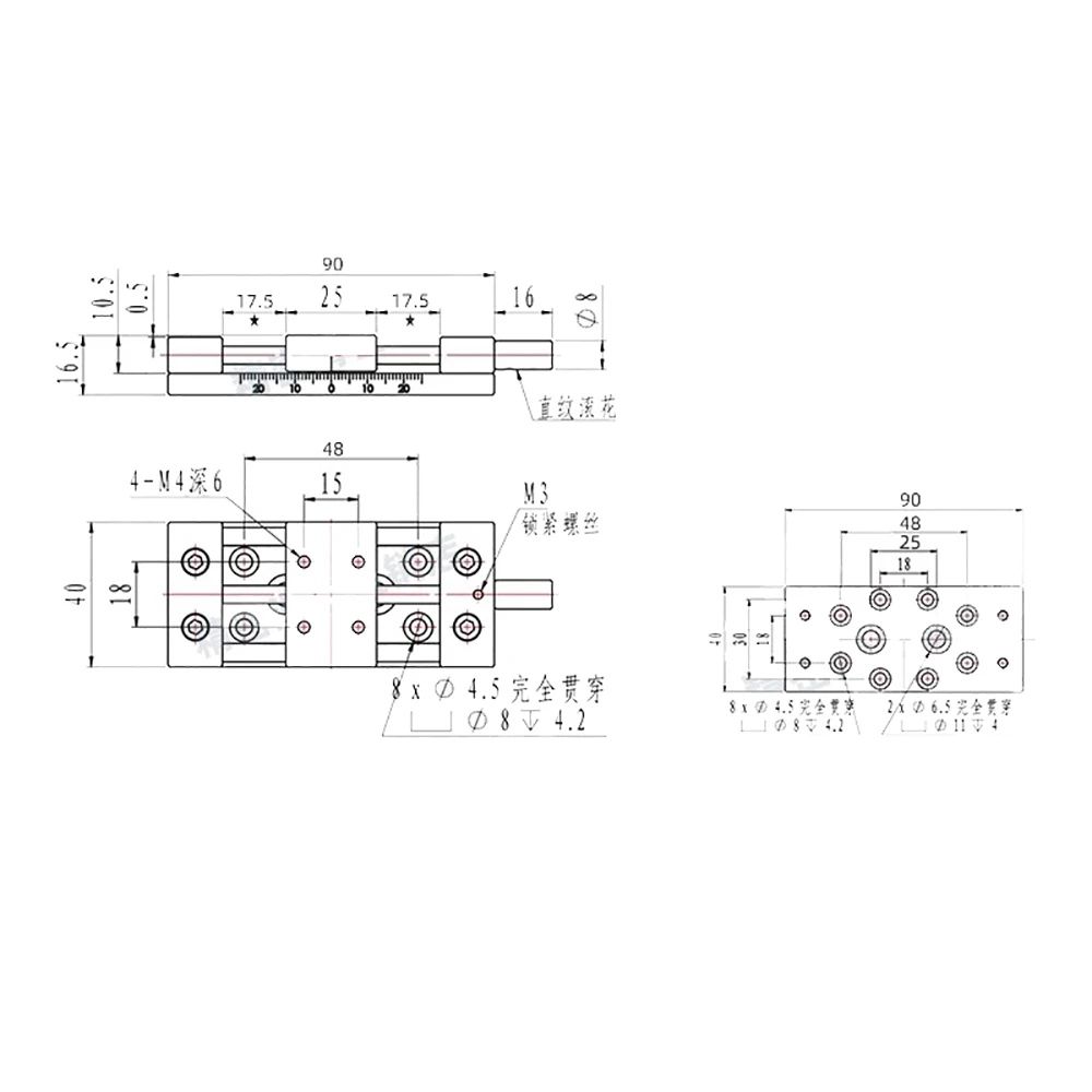 Precision Manual X-Axis Linear Slide Stage, 35mm Travel, with Base Plate DX40A-DB35 ﻿