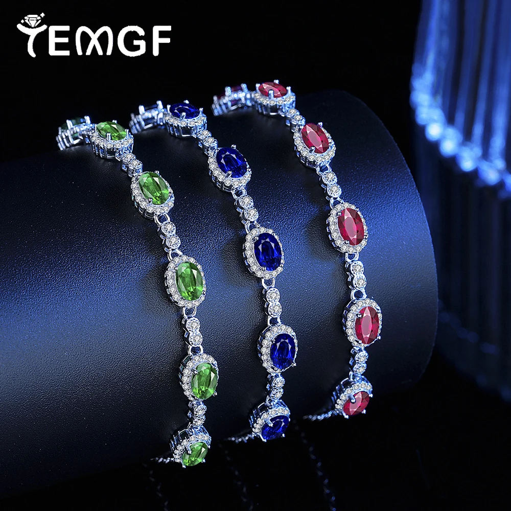 

TEMGF 4*6mm Zircon Bracelet 925 Sterling Silver Adjustable Chain for Women Colorful Fine Jewelry Fashion Versatile Birthday Gift
