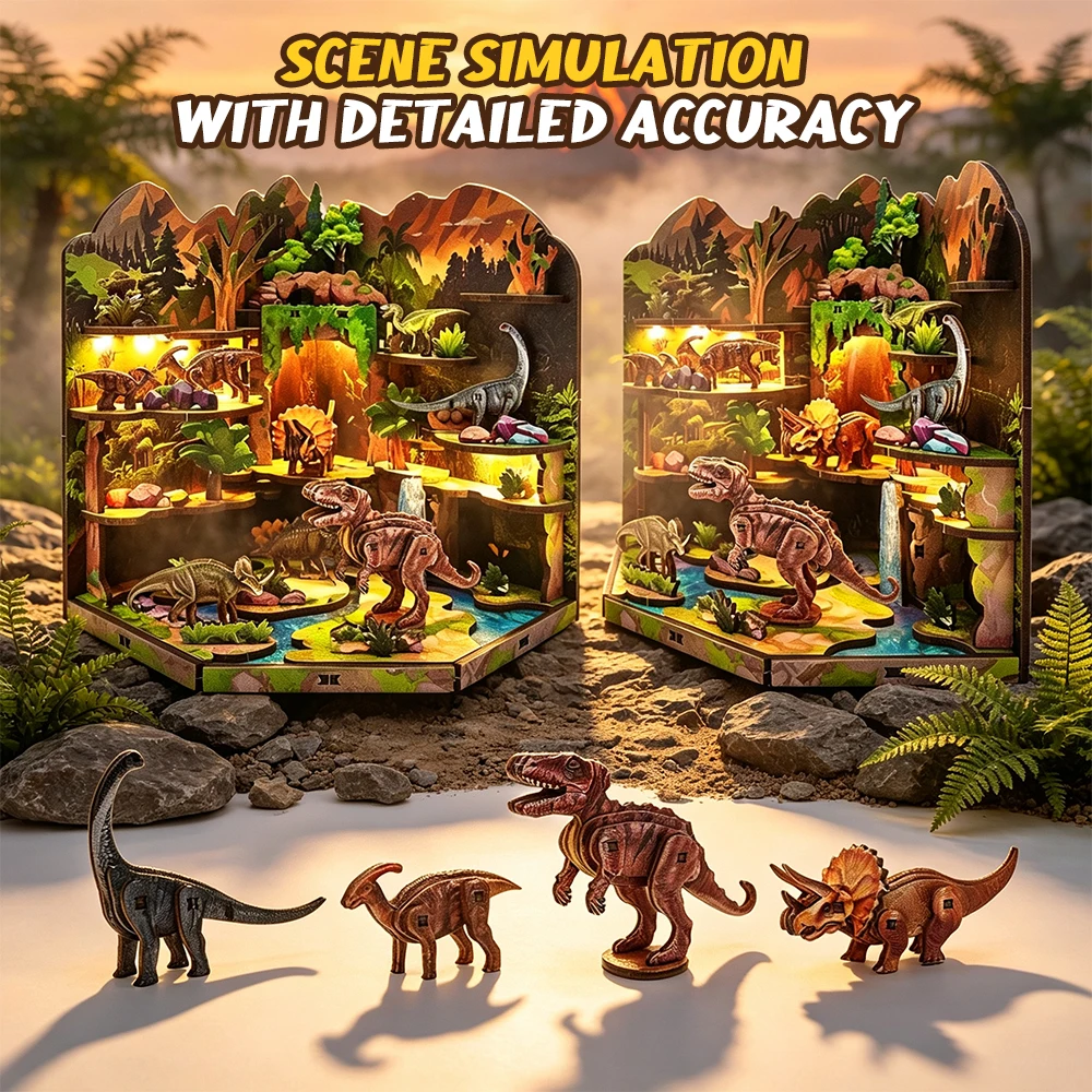 DIY Dinosaur Secret Realm Building Block Set 3D Wooden Puzzle Stereo Model Beginner Friendly Stress Relief Toys Handmade Gifts