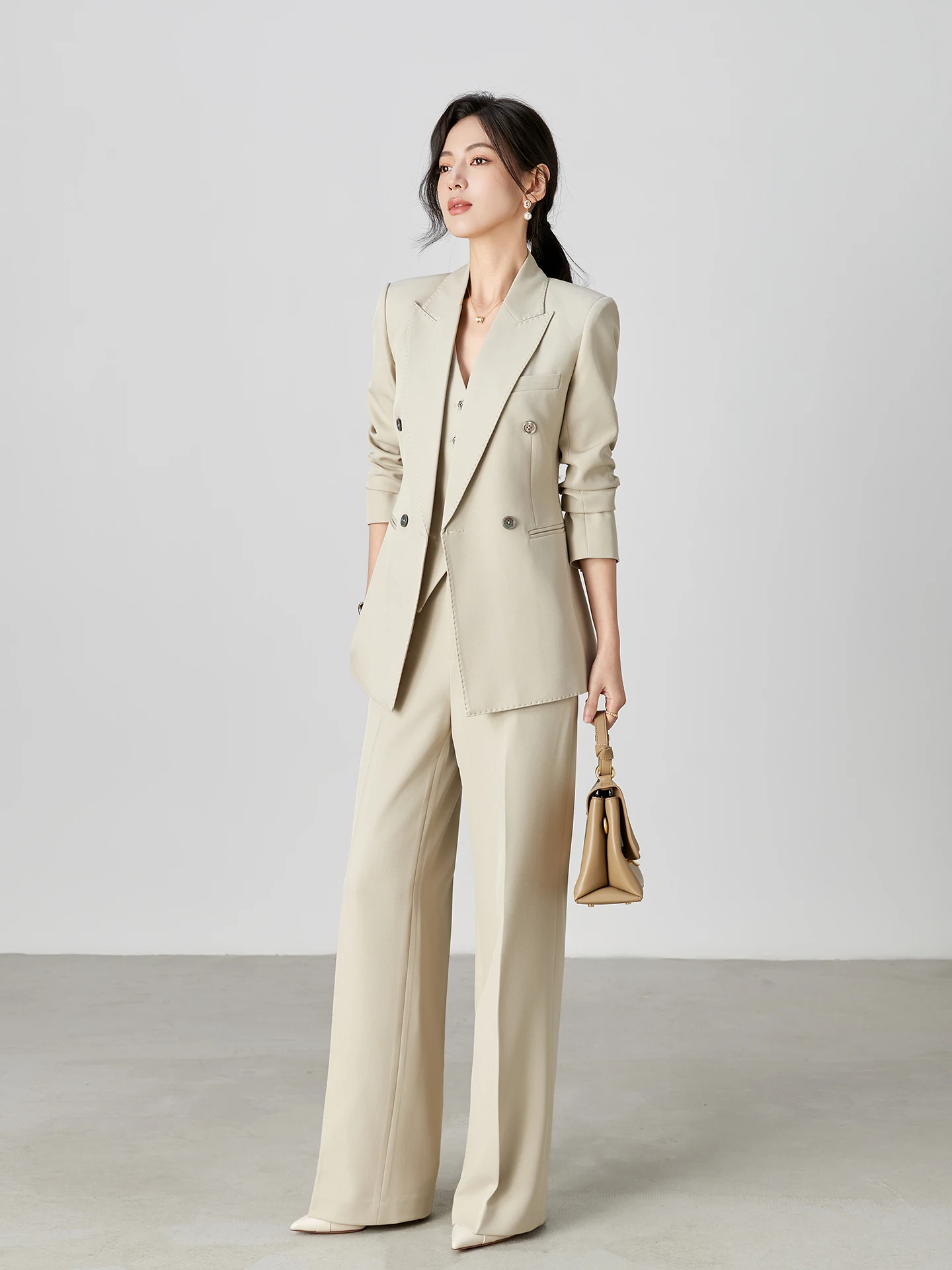 

Весенне-осенний профессиональный женский костюм-тройка: пиджак, брюки и жилет для делового стиля