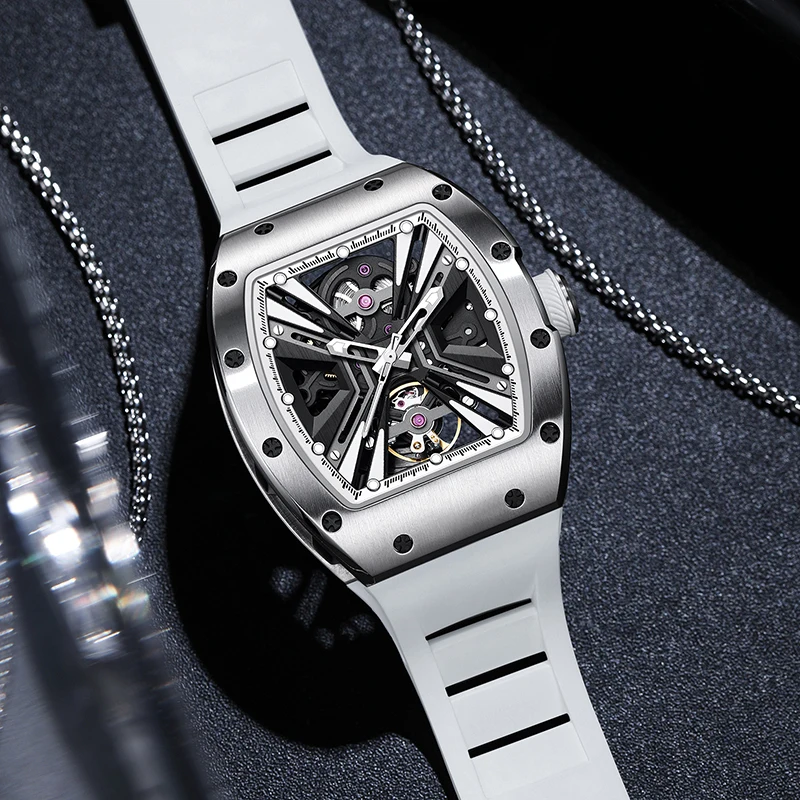 Skeleton Automatic Watch Stainless Steel Case 30M Waterproof Sports Mechanical Wristwatch Gift relojes para hombres Re