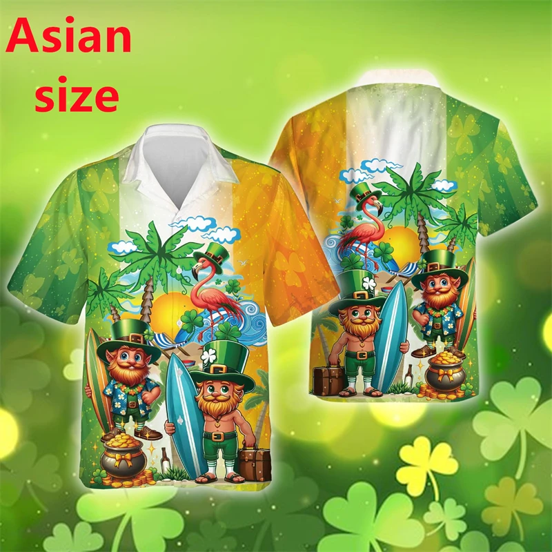 Shamrock Element St.Patrick’S Day Pattern Men's Shirts 2025 Casual Short Sleeve Leprechaun Single-Breasted Trend Men Shirt Tops