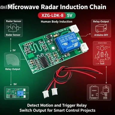 XZG-LDK-8 DC 5V Microwave Motion Sensor Relay Module, Human Infrared Radar Induction Switch for Smart Home