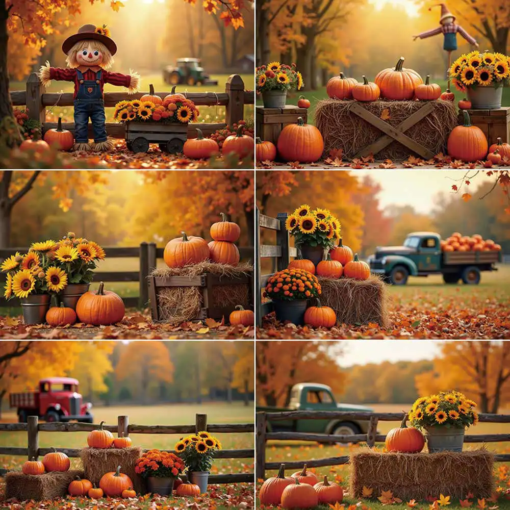 

MOON.QG Thanksgiving Background Photography Sunflower Autumn Farm Photocall Backdrop Children Photo Studio Photobooth Supplies