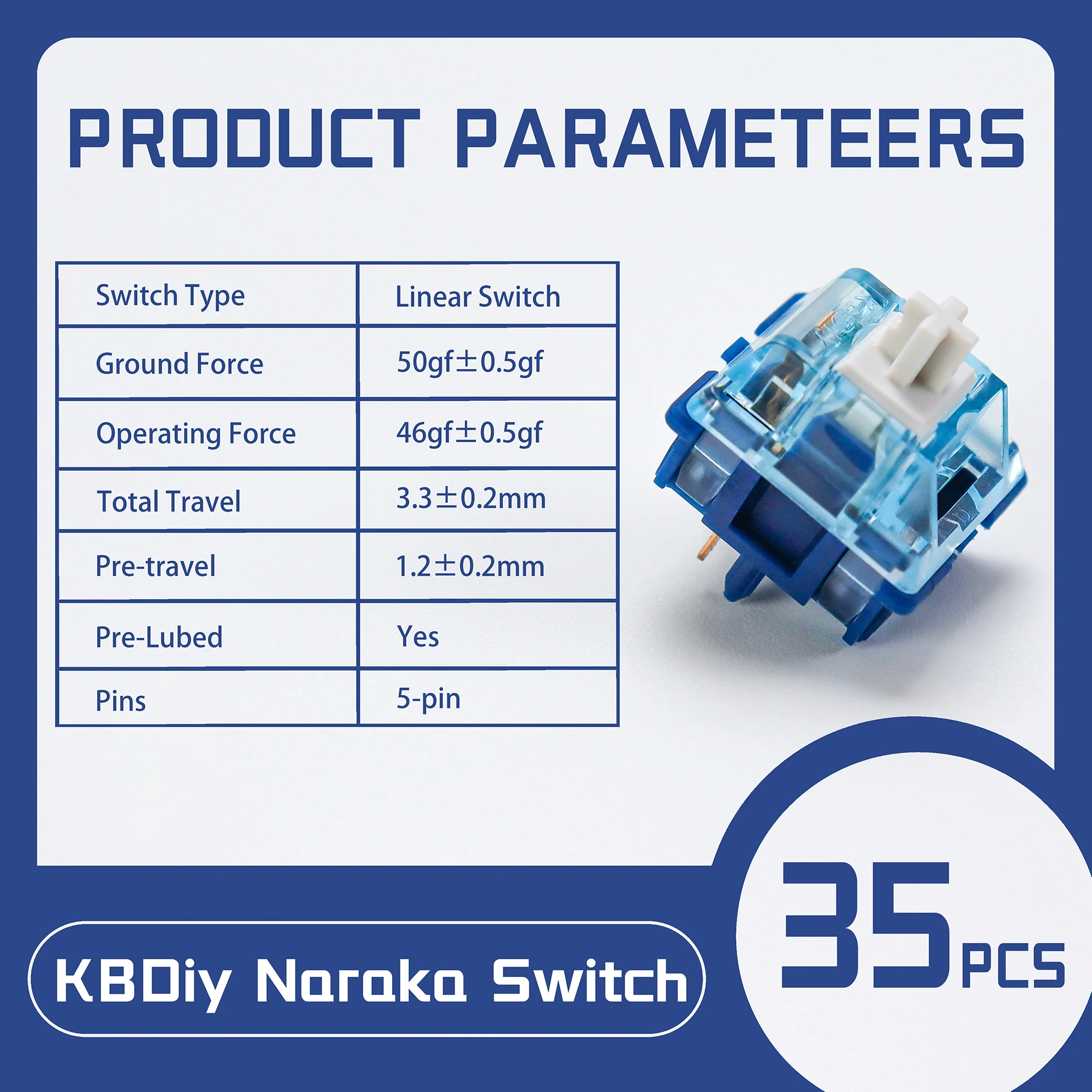 KBDiy 46gf Naraka Switch Mechanical Keyboard Linear Switches 5-Pins DIY Custom Factory Lubed 35pcs Compatible with MX Switch