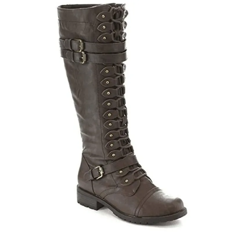 Bottes de neige hautes pour femmes, chaussures plates à lacets, Steampunk sexy, PU rétro, automne, hiver