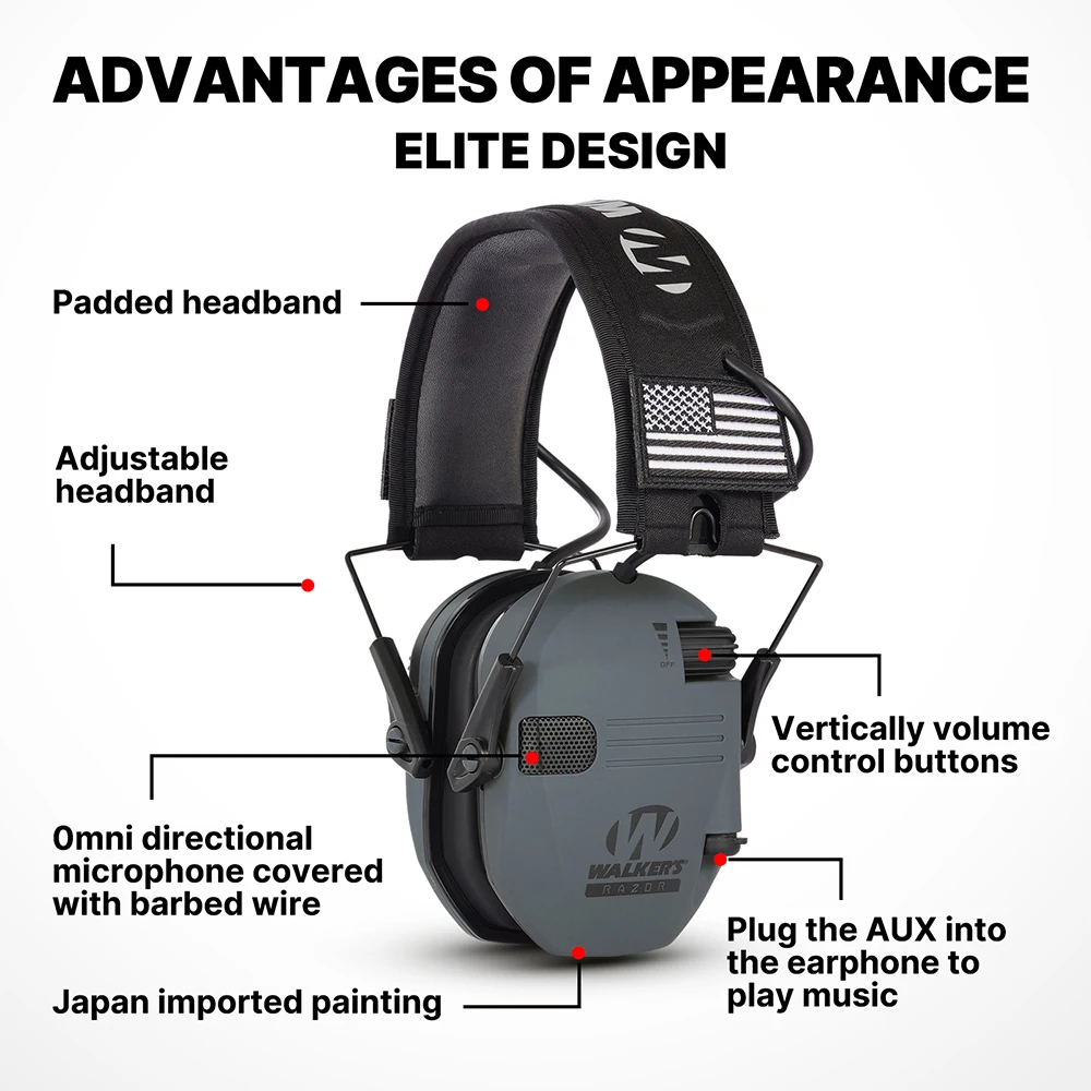 Tiro Proteção Auditiva Headset Tático Eletrônico, Cancelamento De Ruído, Ativo Caça Protetor De Ouvido, NRR23dB, Saco Incluído