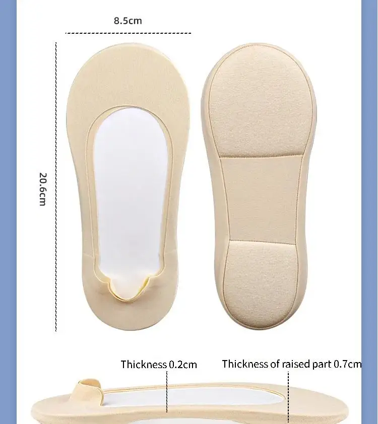 Damen-Bootssocken, weiche, stoßdämpfende Schaumstoff-Einlegesohlen, unsichtbare, rutschfeste Schuhpolster, 2 Stück/6 Stück. – Detail 2