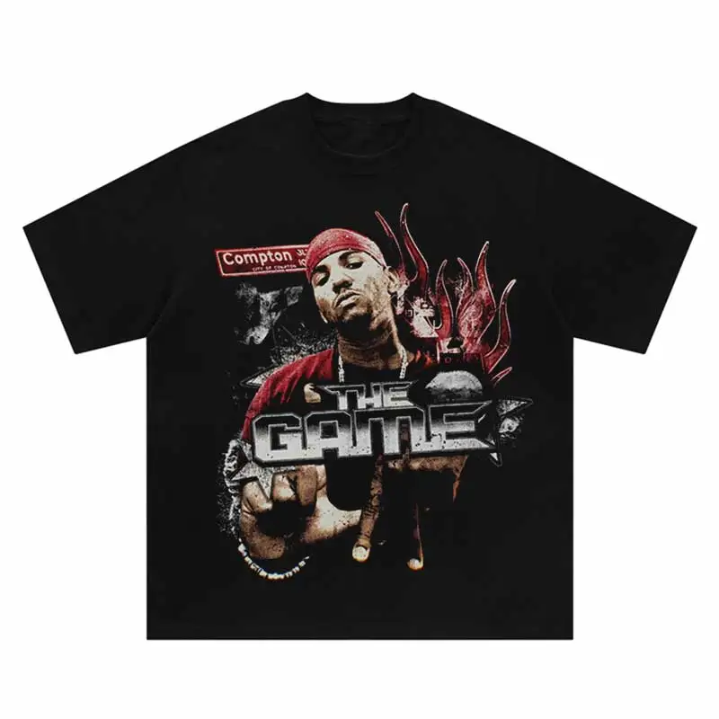 T Shirt Streetwear Hip Hop Black man in a red hat Graphic Print Punk Gothic Washed Tshirt Harajuku Fashion Casual Tee Tops