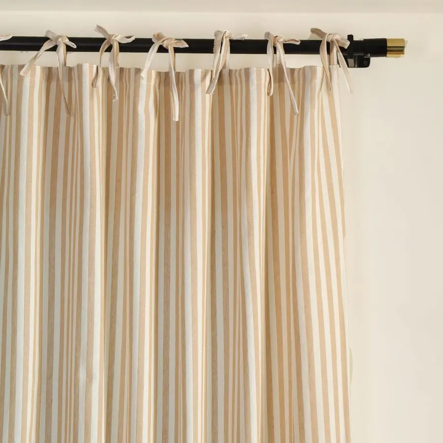 

Gauze Striped Curtains,Boho Linen Tie Top Hanging Curtains Light Filtering Door Window Treatment 2 Panel Curtain Drapes for Livi