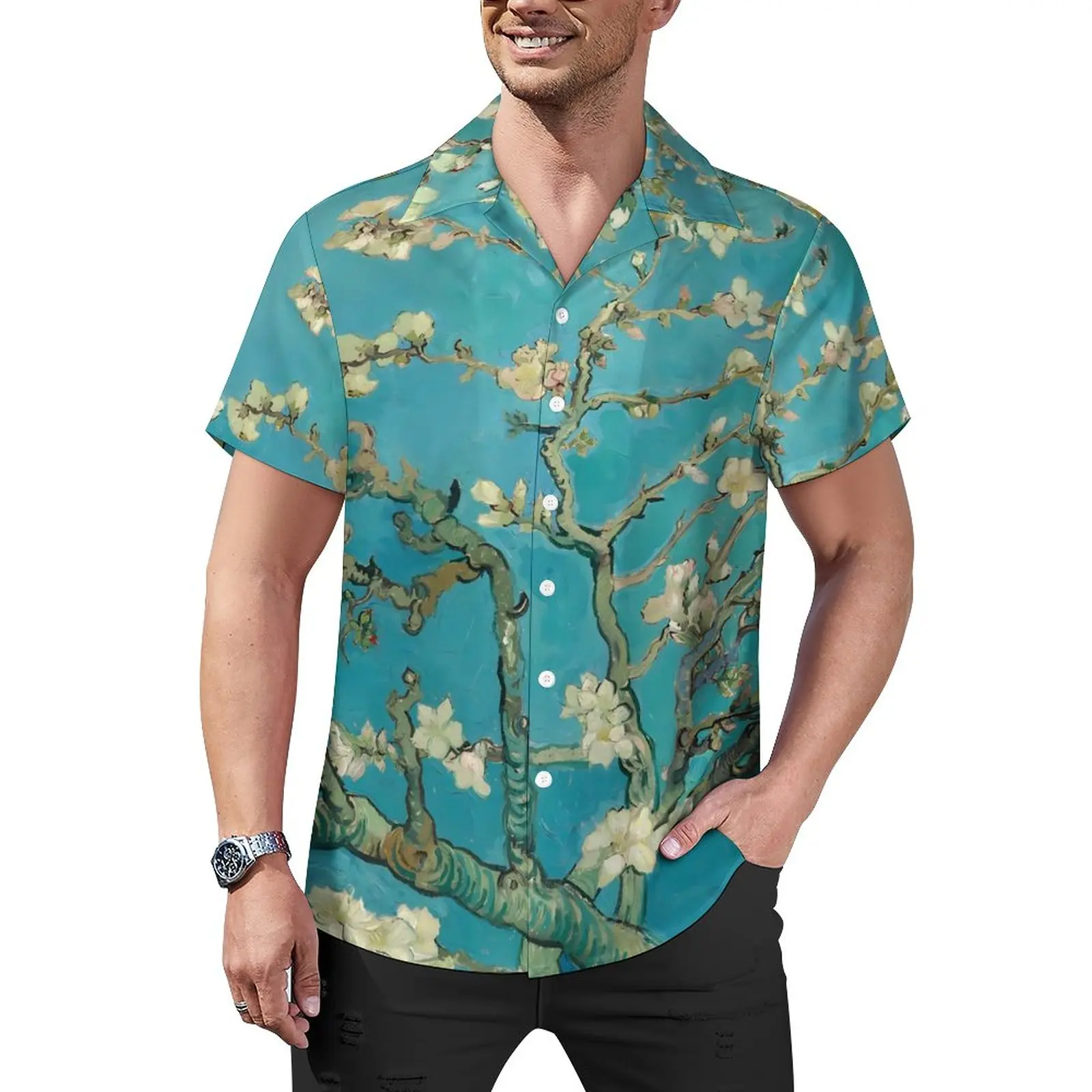 

Vincent Van Gogh Beach Shirt Almond Blossom Hawaii Casual Shirts Male Stylish Blouses Short Sleeve Pattern Tops 3XL 4XL