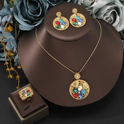 2024 New 3PCS Sets Exquisite flowers Rhinestone Necklace Earrings Ring Jewelry Set Charm Ladies Jewelry Fashion Bridal Gifts
