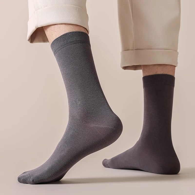 Men's Socks Solid Color New Sweat-absorbent Cotton Socks For Man Breathable Soft Simple Long Business Socks Casual Daily Comfort