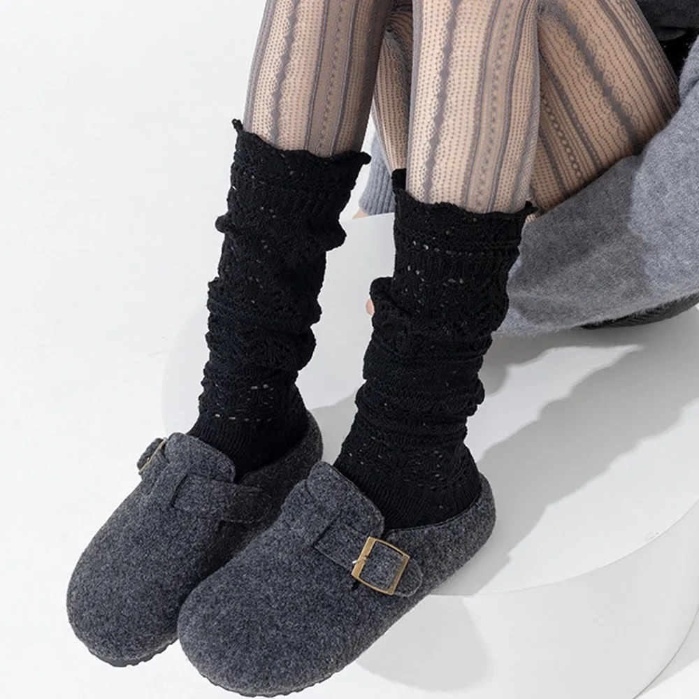 

New Knitted Hollow Calf Socks Warmth Harajuku Street Stacked Long Tube Socks Casual Breathable Mid Tube Socks Autumn Winter