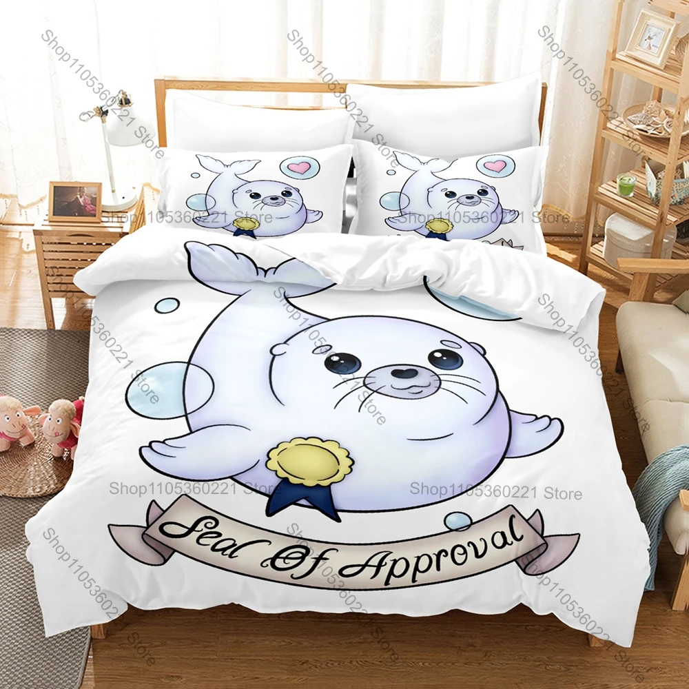 

Vintage Seal Style Bedding Set, Duvet Cover and 2 Pillowcases, Unique Approval Mark Design Breathable Fabric All Season Daily