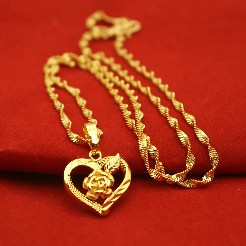 Color 18k Gold Necklace Short Chain Lovely Collarbone for Women Party Fine Jewelry Gift Real 24k 999 Yellow Gold Plated Pendant