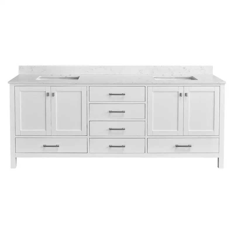 

84-дюймовый туалетный столик из цельного дерева с двойной раковиной, отдельно стоящий шкаф для хранения для домашнего использования