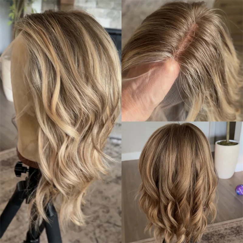 

Trendy Wig Middle Part 13x4 Ombre Golden Blonde Brown HD Lace Front Wig Synthetic Wig Factory Wholesale Price High Quality Wig