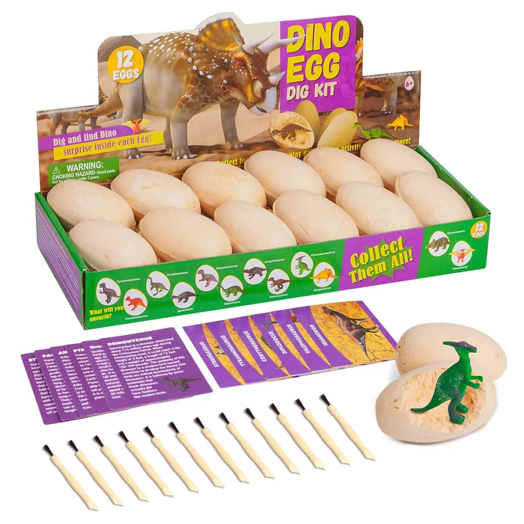 12pcs/set Egg Dig Kit Easter Children Egg Digging Toy Educational Art Animal Fossil Kids Toy