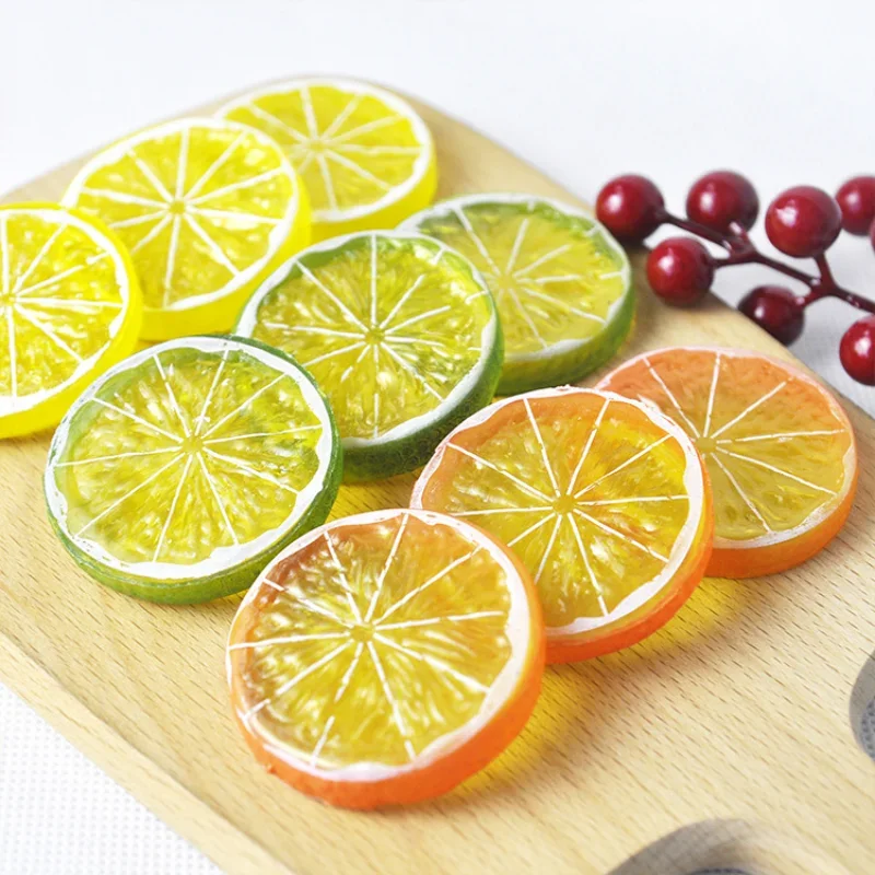 Mini simulación de rodajas de limón, frutas artificiales falsas, manzanas súper pequeñas, modelo de plástico de espuma, decoraciones para fiestas, cocina y bodas