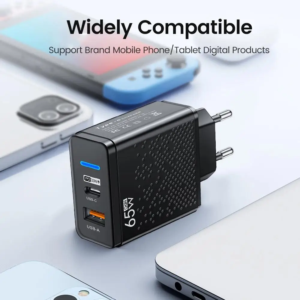 65 واط شاحن يو اس بي شحن سريع PD 3.0 محول الهاتف المحمول مناسبة آيفون شاومي 12 سامسونج آي باد اللوحي C-نوع PD QC3.0 شاحن