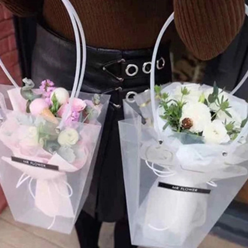 1Pc T Shape Florist Decoration Potted Clear Flower Bag Plastic Waterproof Bouquet Bag Portable Transparent Gift Bags