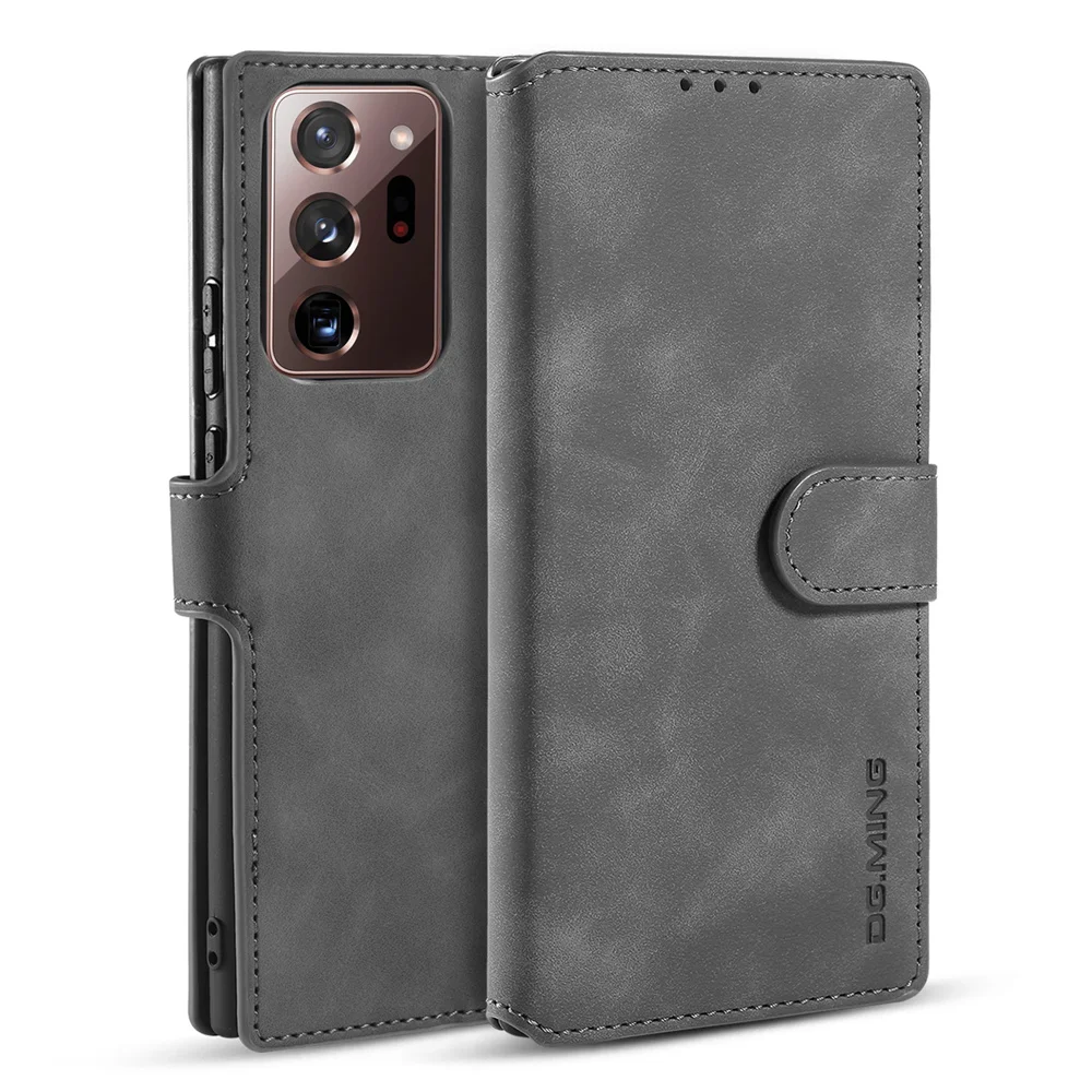 DG.MING Luxury Oil Edge Retro Leather Flip Case for Galaxy Note 20 Ultra Note 8 Note 9 Note 10 Plus Wrist Strap Slim Wallet Case