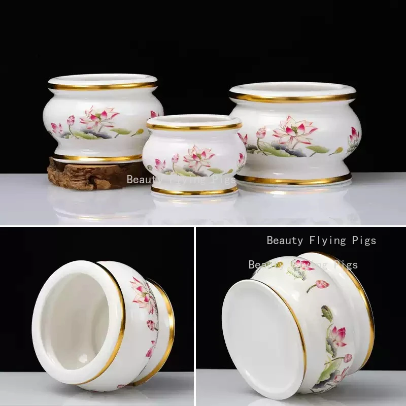 1pc Ceramic Painted Buddha Supplies Lotus Incense Burner Fruit Plate Ceramic Vase Chinese Incense BurnerTemple Decoration