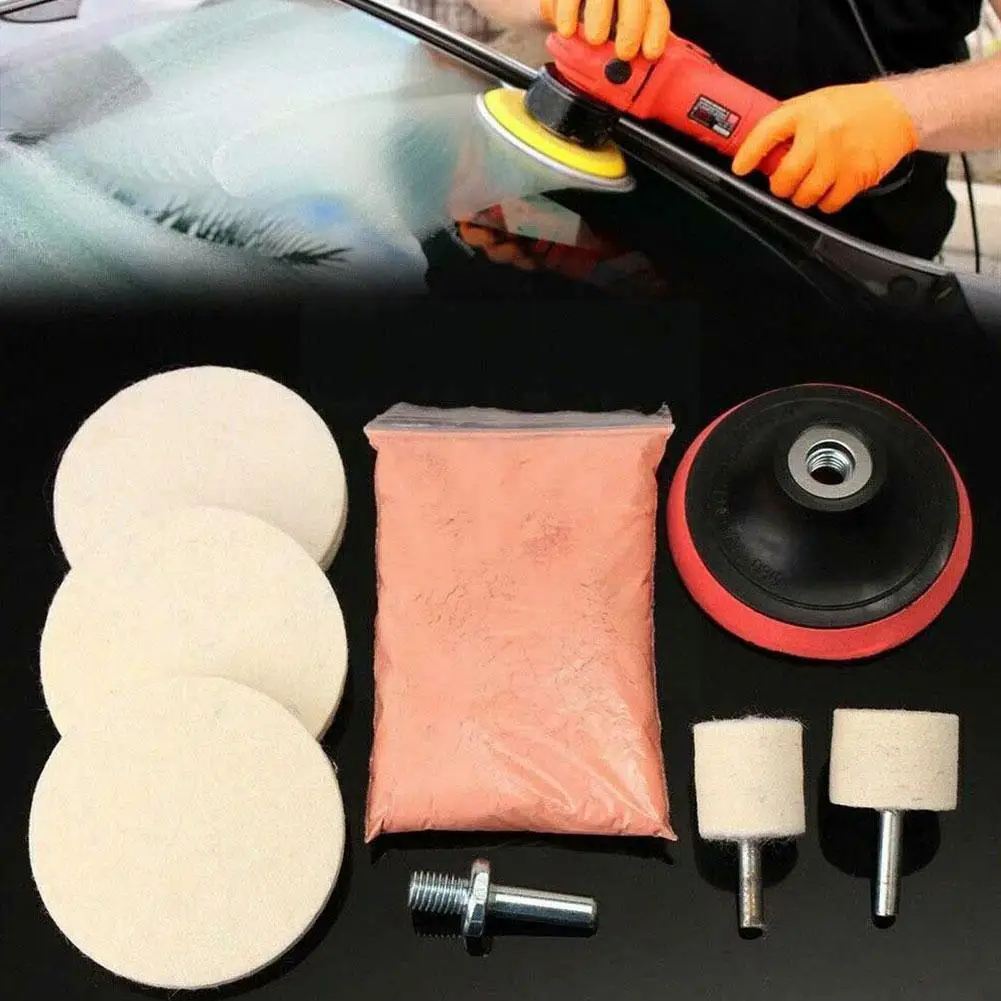 

8pcs Set 4 OZ Cerium Oxide Powder Car Glass Polishing Pad Pads Windscreen Glass Felt Car Buffing Remover Polishing Kit Scra M8M0