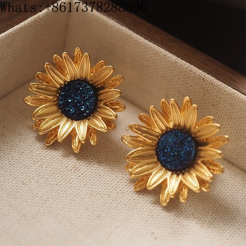 Sunflower Earrings Earrings Without Earholes Vintage Sunflower Earrings Vintage vintage old gilded flowers Designer Van Gogh