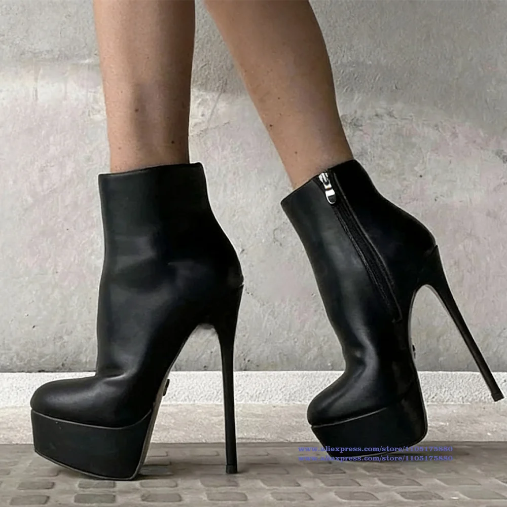 

Black Matte Leather Platform Boots Side Zipper Women's Booties Runway Shoes Luxury Designer Ladies Boots New In Botas Mujer