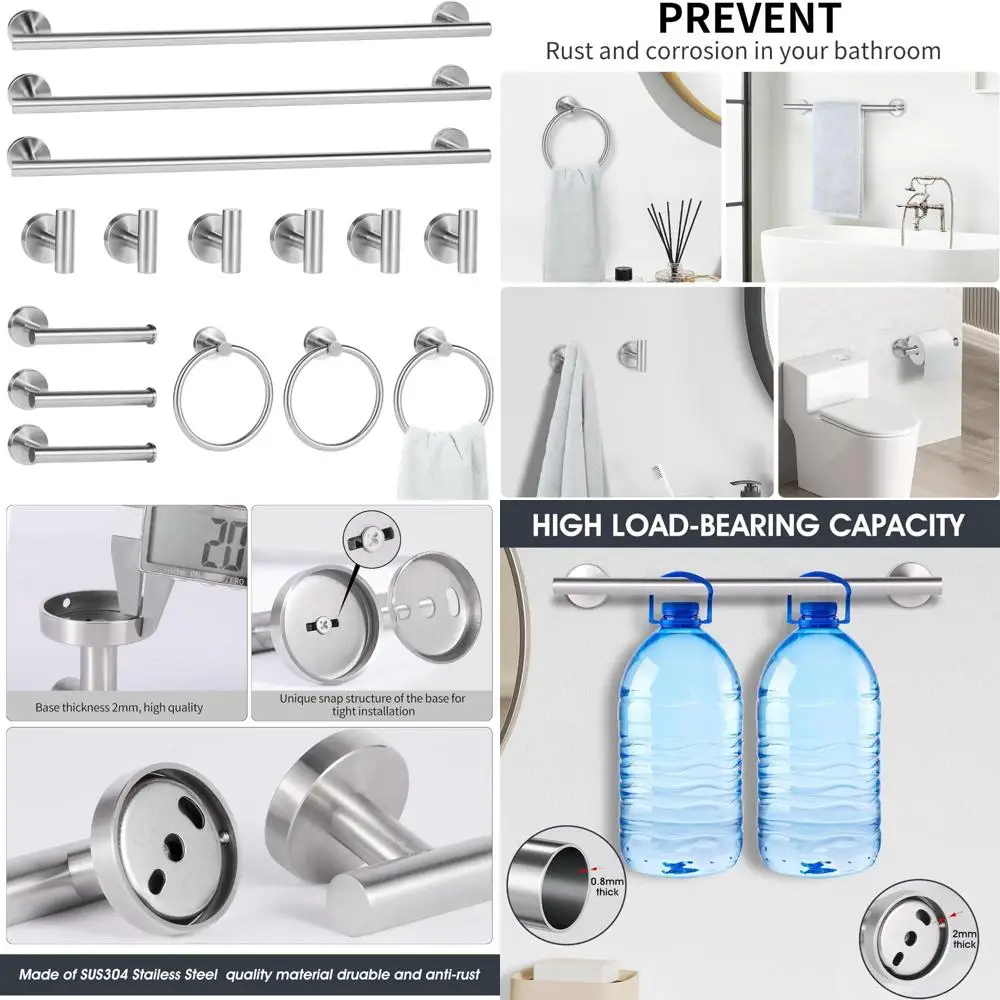 

Полный комплект из 15 предметов из матового никеля для ванной комнаты с 24-дюймовой вешалкой для полотенец, вешалкой и кольцом